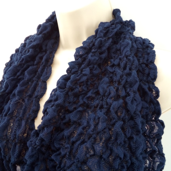 Vintage Early 2000s Y2K Navy Blue Scrunched Infinity Neck Scarf - Picture 2 of 8
